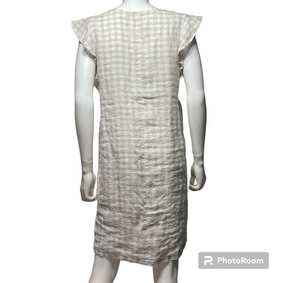 Cynthia Rowley Linen Beige White Gingham Plaid Pull Over Dress Womens Size S - Picture 2 of 8